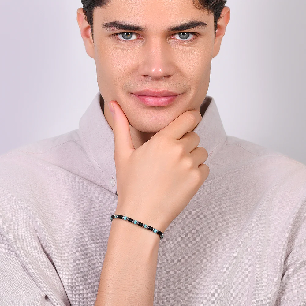 BRACCIALE UOMO IN ACCIAIO PIETRE AGATA E TURCHESI - Image 3
