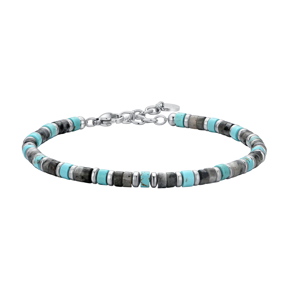 BRACCIALE UOMO IN ACCIAIO PIETRE GRIGIE E TURCHESI