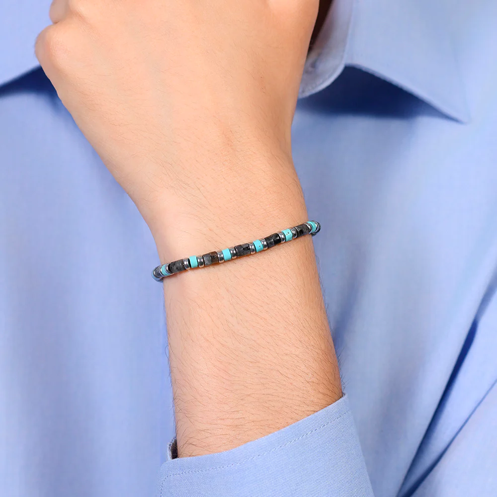 BRACCIALE UOMO IN ACCIAIO PIETRE GRIGIE E TURCHESI - Image 2