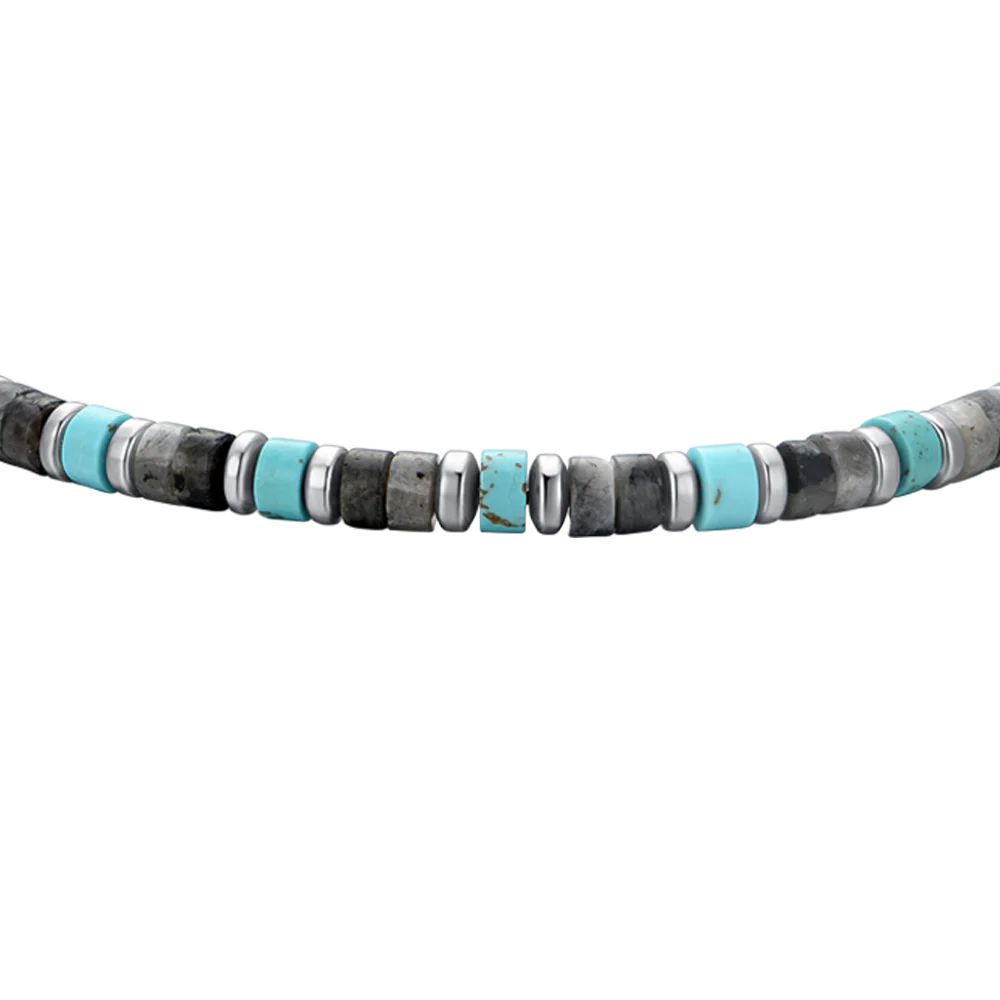 BRACCIALE UOMO IN ACCIAIO PIETRE GRIGIE E TURCHESI - Image 4