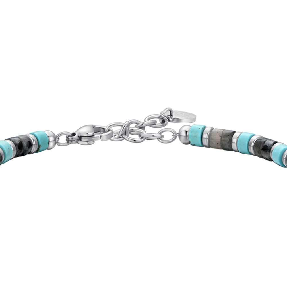 BRACCIALE UOMO IN ACCIAIO PIETRE GRIGIE E TURCHESI - Image 5