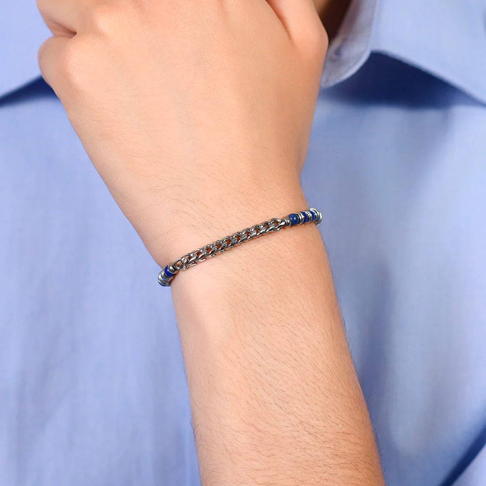 BRACCIALE UOMO IN ACCIAIO PIETRE LAPIS ED ELEMENTI IN ACCIAIO - Image 2