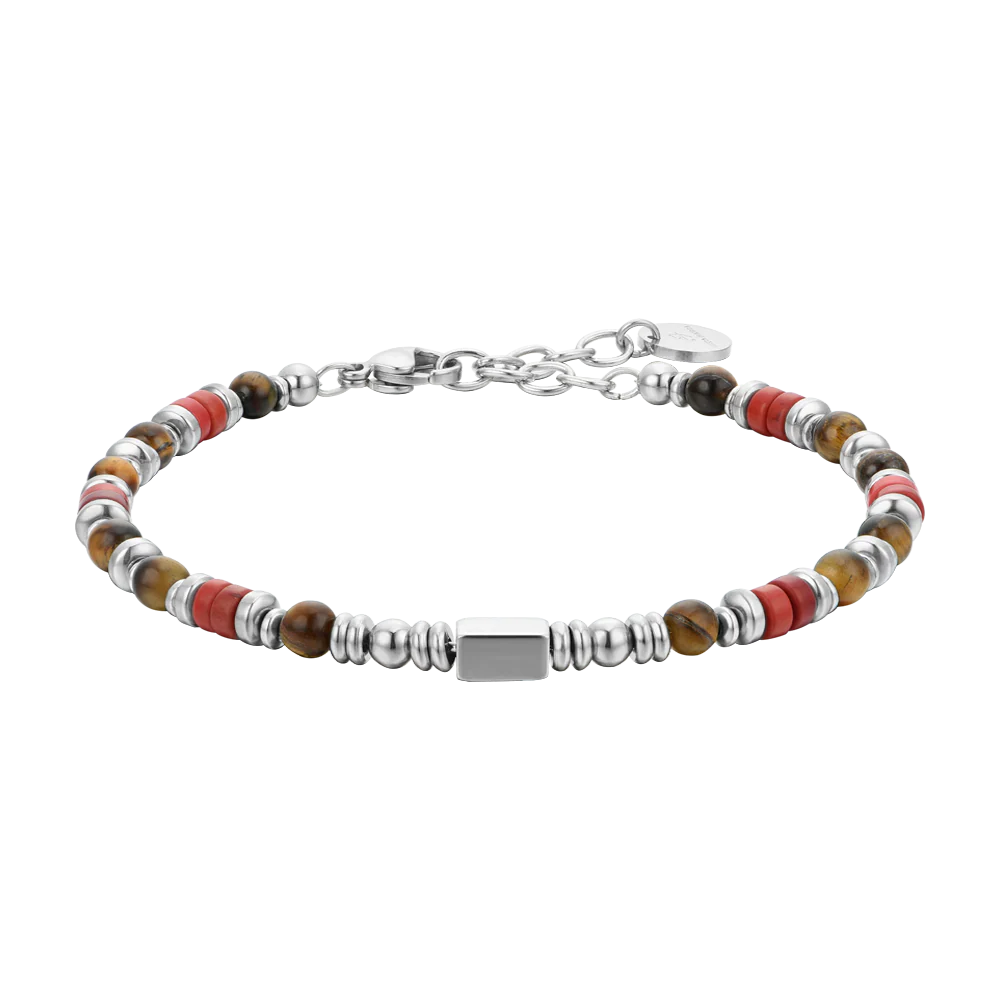 BRACCIALE UOMO IN ACCIAIO PIETRE OCCHIO DI TIGRE