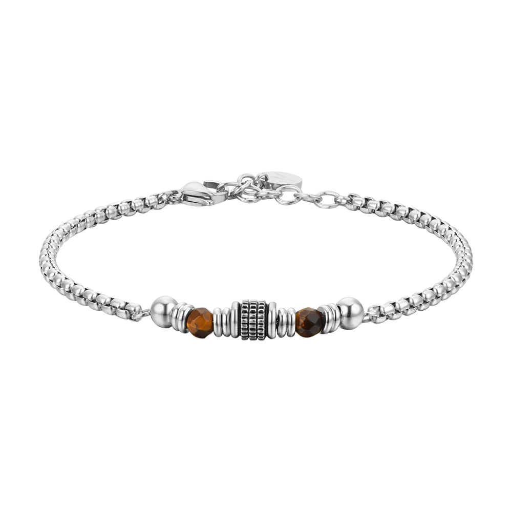 BRACCIALE UOMO IN ACCIAIO PIETRE OCCHIO DI TIGRE