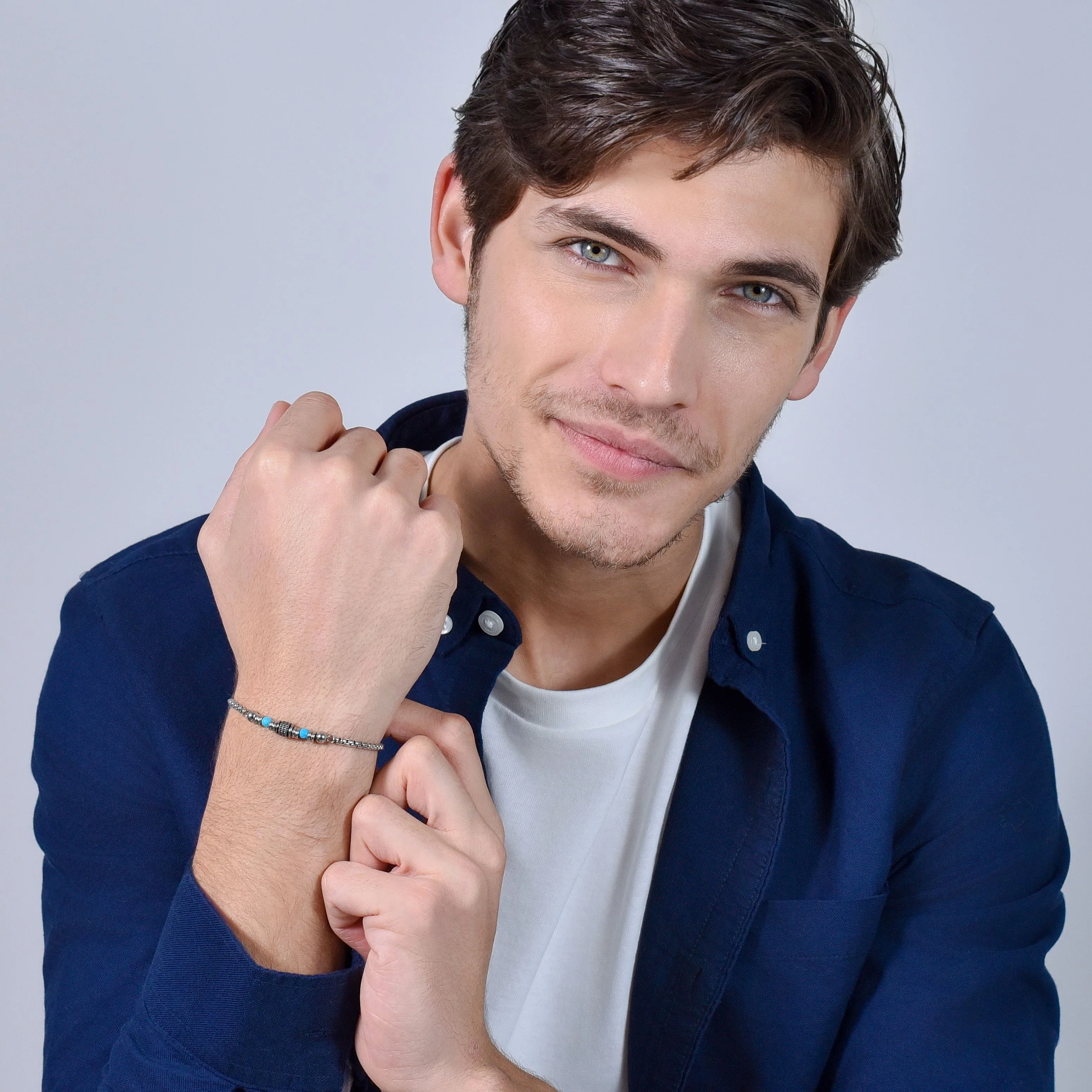 BRACCIALE UOMO IN ACCIAIO PIETRE TURCHESI - Image 3