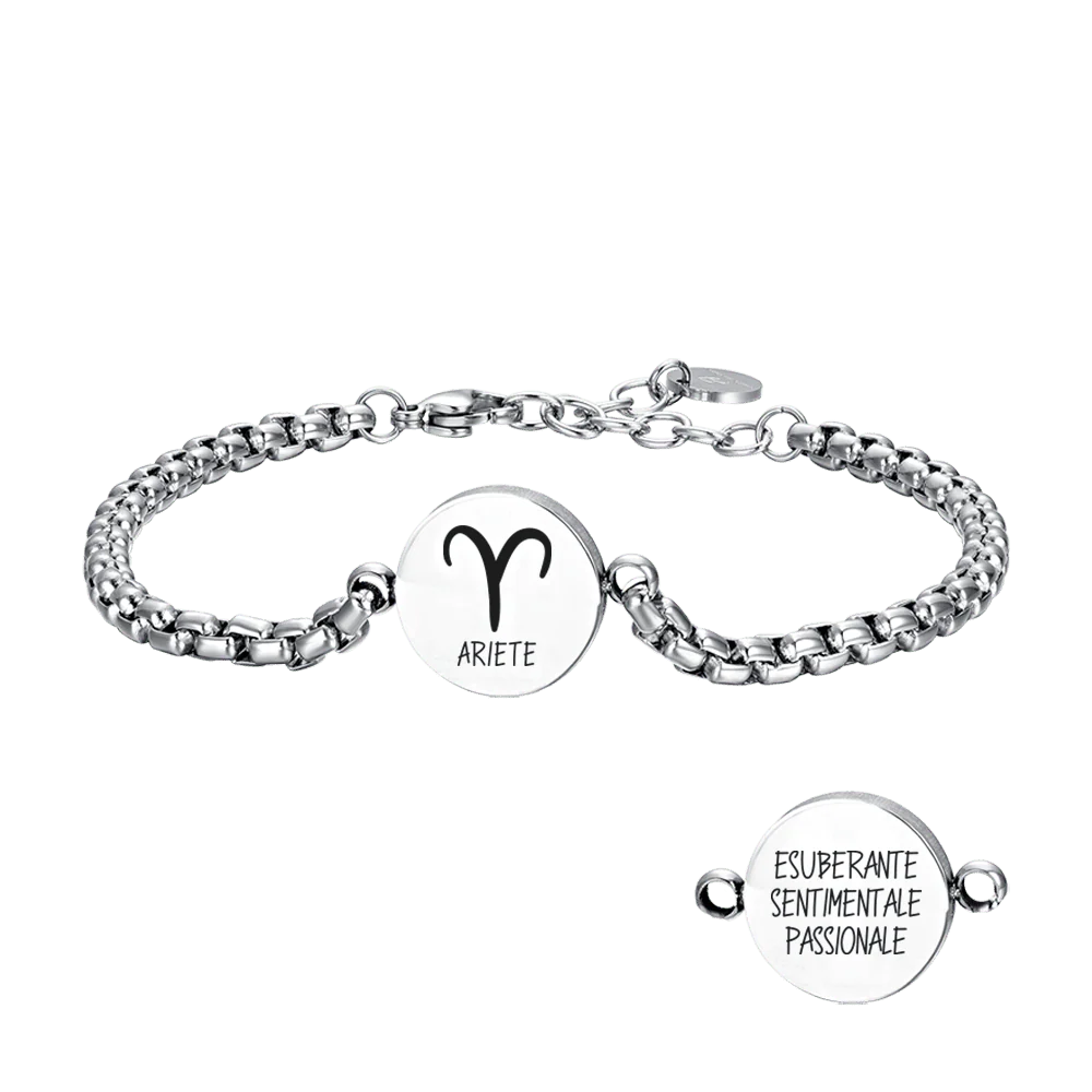 BRACCIALE UOMO IN ACCIAIO SEGNO ZODIACALE ARIETE PIASTRA