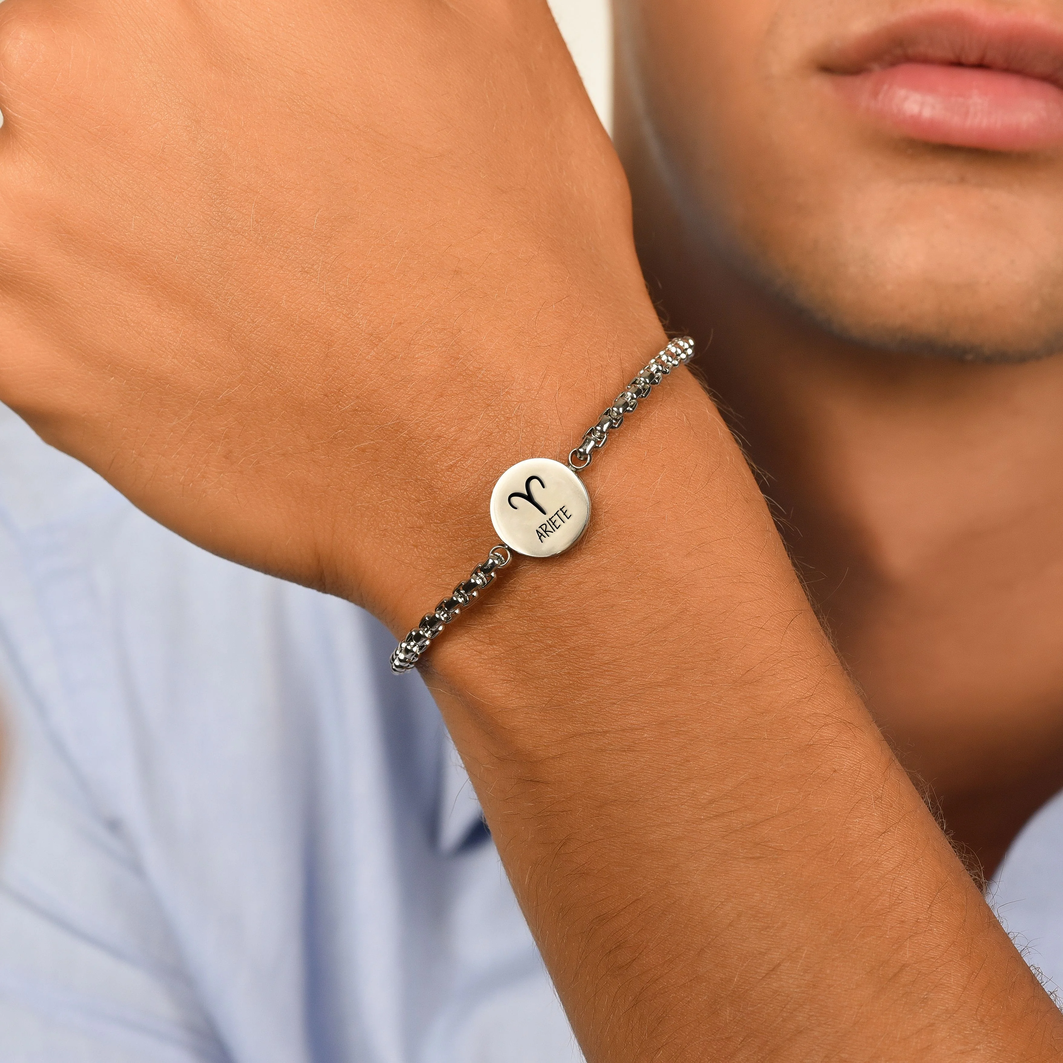 BRACCIALE UOMO IN ACCIAIO SEGNO ZODIACALE ARIETE PIASTRA - Image 2