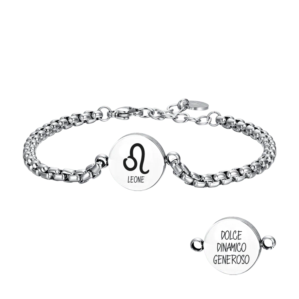BRACCIALE UOMO IN ACCIAIO SEGNO ZODIACALE LEONE PIASTRA