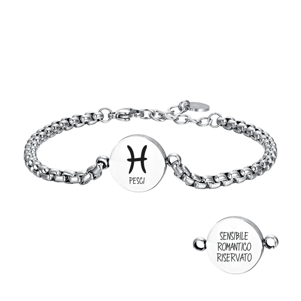 BRACCIALE UOMO IN ACCIAIO SEGNO ZODIACALE PESCI PIASTRA