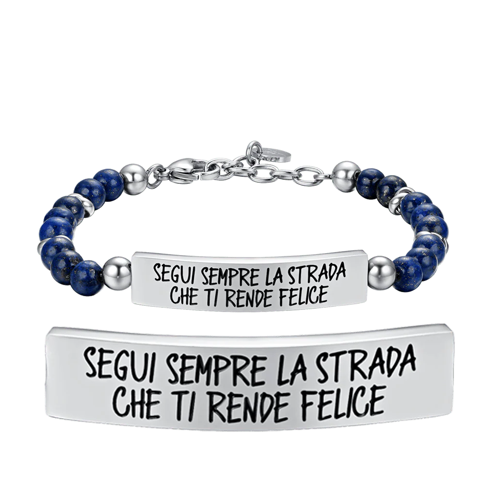 BRACCIALE UOMO IN ACCIAIO SEGUI SEMPRE LA STRADA CHE TI RENDE FELICE