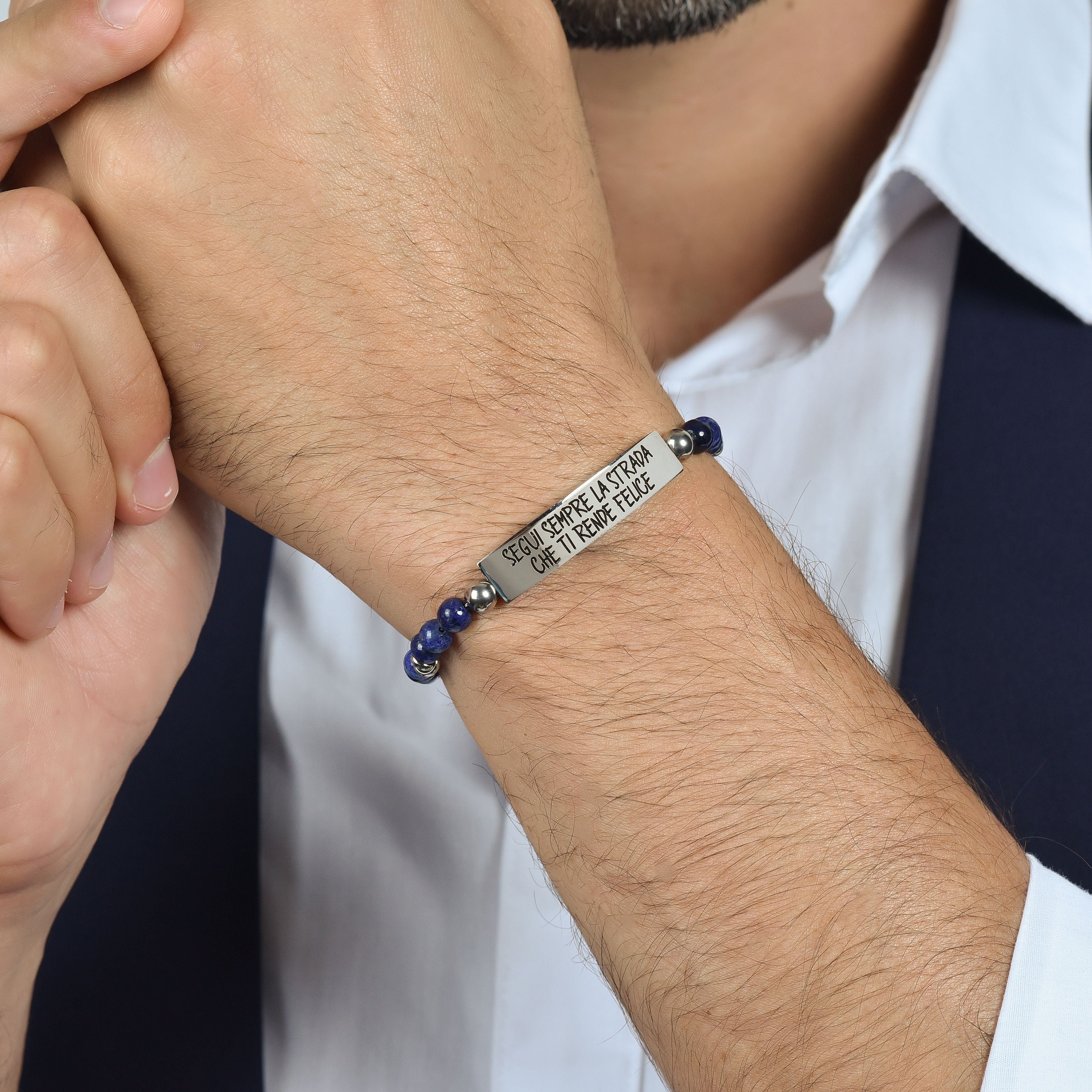 BRACCIALE UOMO IN ACCIAIO SEGUI SEMPRE LA STRADA CHE TI RENDE FELICE - Image 2
