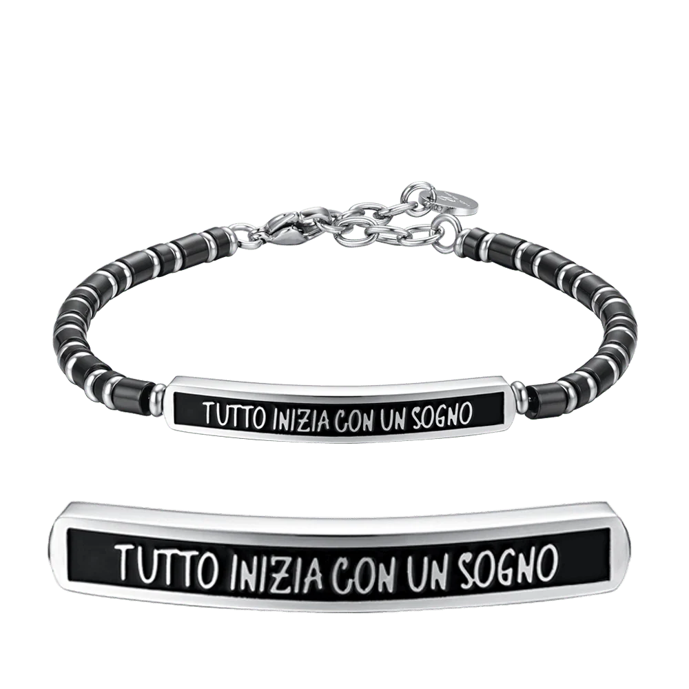 BRACCIALE UOMO IN ACCIAIO IP NERO TUTTO INIZIA CON UN SOGNO