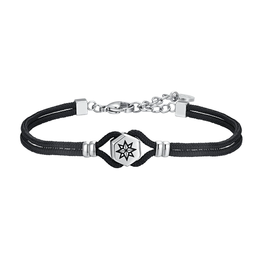 BRACCIALE UOMO IN CORDA NERA E ROSA DEI VENTI