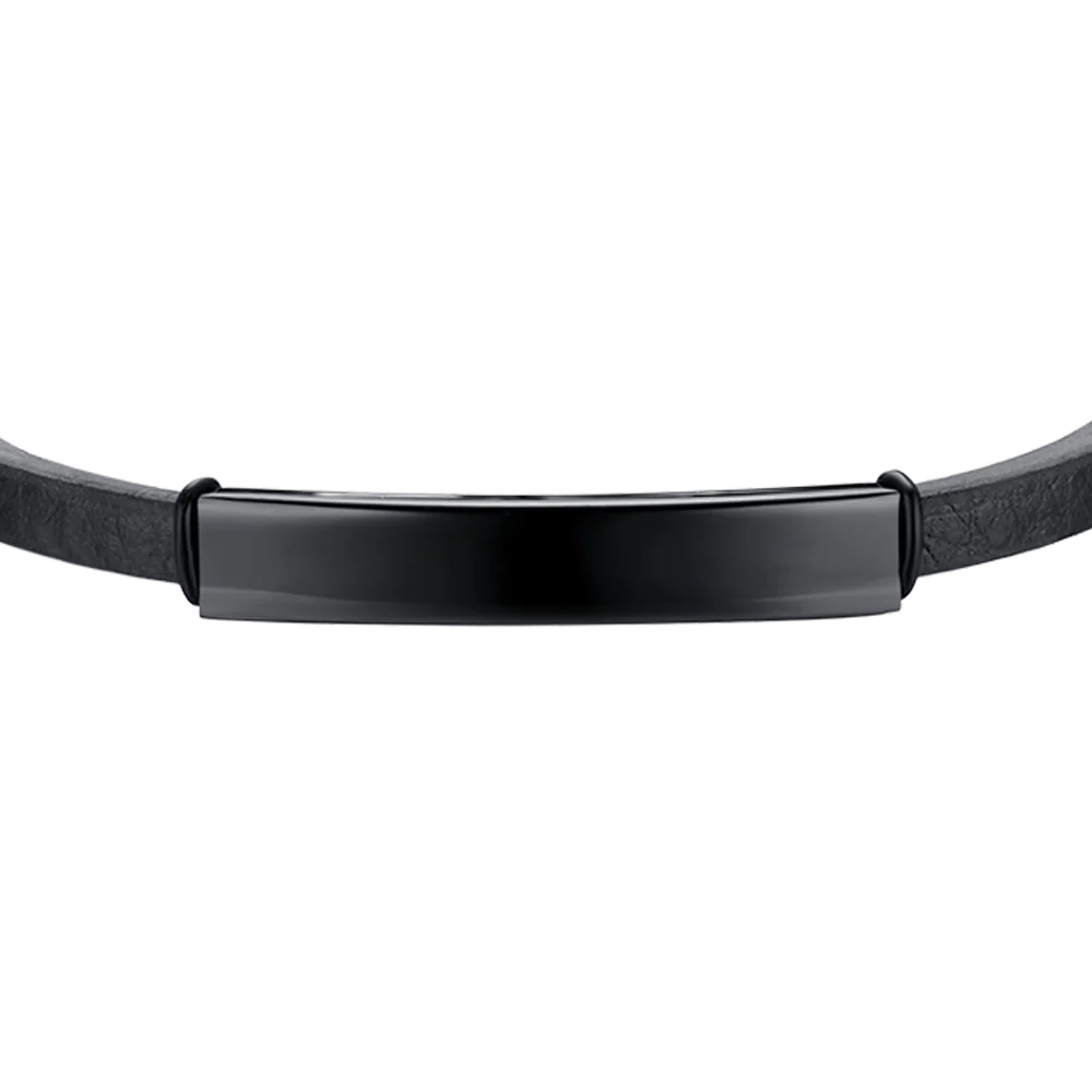 BRACCIALE UOMO IN CUOIO CON PIASTRA IN ACCIAIO IP NERO - Image 4