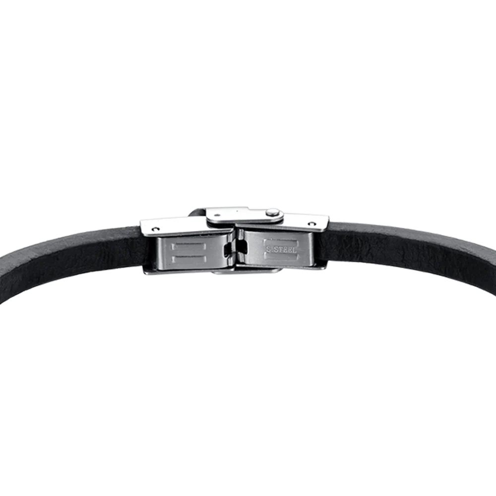 BRACCIALE UOMO IN CUOIO CON PIASTRA IN ACCIAIO IP NERO - Image 5