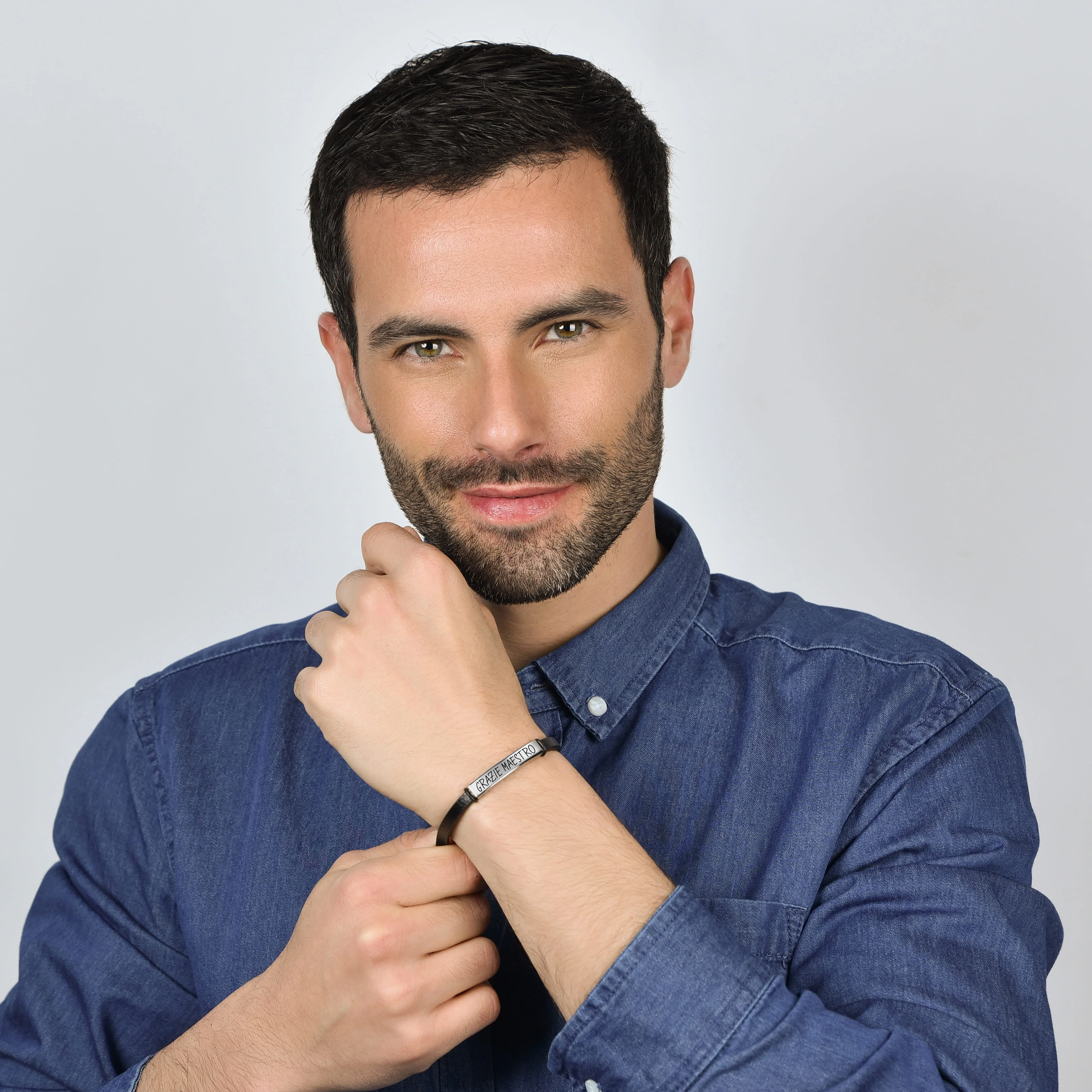 BRACCIALE UOMO IN CUOIO GRAZIE MAESTRO CON PIASTRA - Image 3