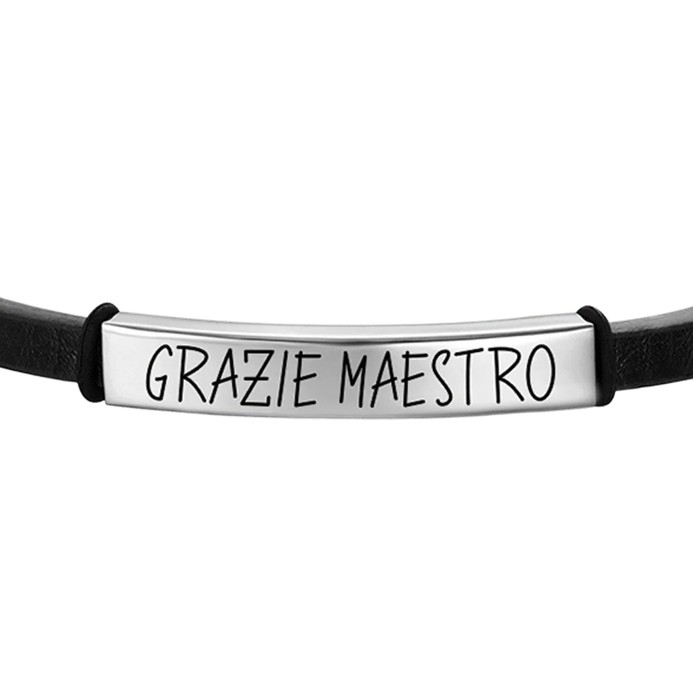 BRACCIALE UOMO IN CUOIO GRAZIE MAESTRO CON PIASTRA - Image 4