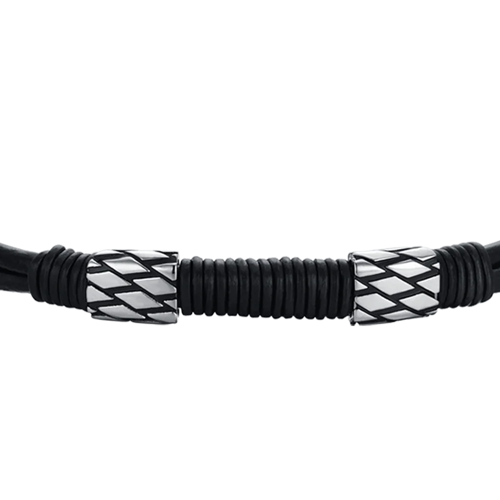 BRACCIALE UOMO IN CUOIO NERO CON ELEMENTI IN ACCIAIO - Image 4