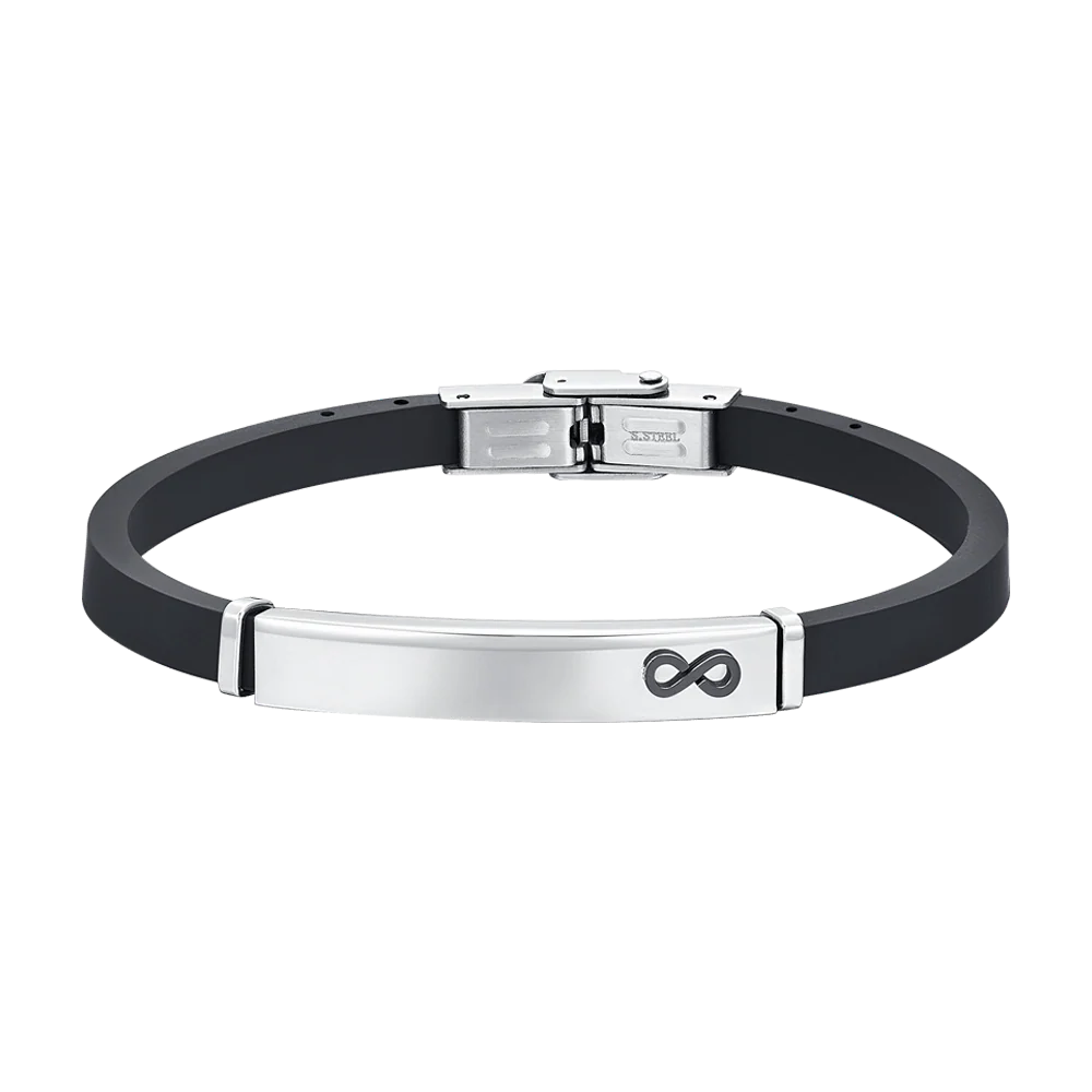 BRACCIALE UOMO IN SILICONE CON PIASTRA ED INFINITO