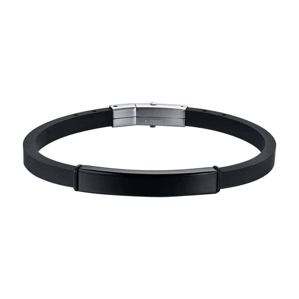 BRACCIALE UOMO IN SILICONE CON PIASTRA IN ACCIAIO IP NERO