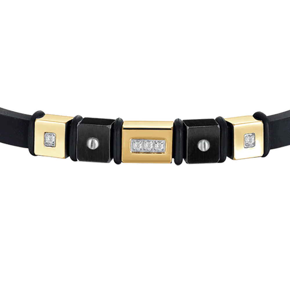 BRACCIALE UOMO IN SILICONE NERO CON ELEMENTI IN ACCIAIO IP GOLD ED IP NERO - Image 4
