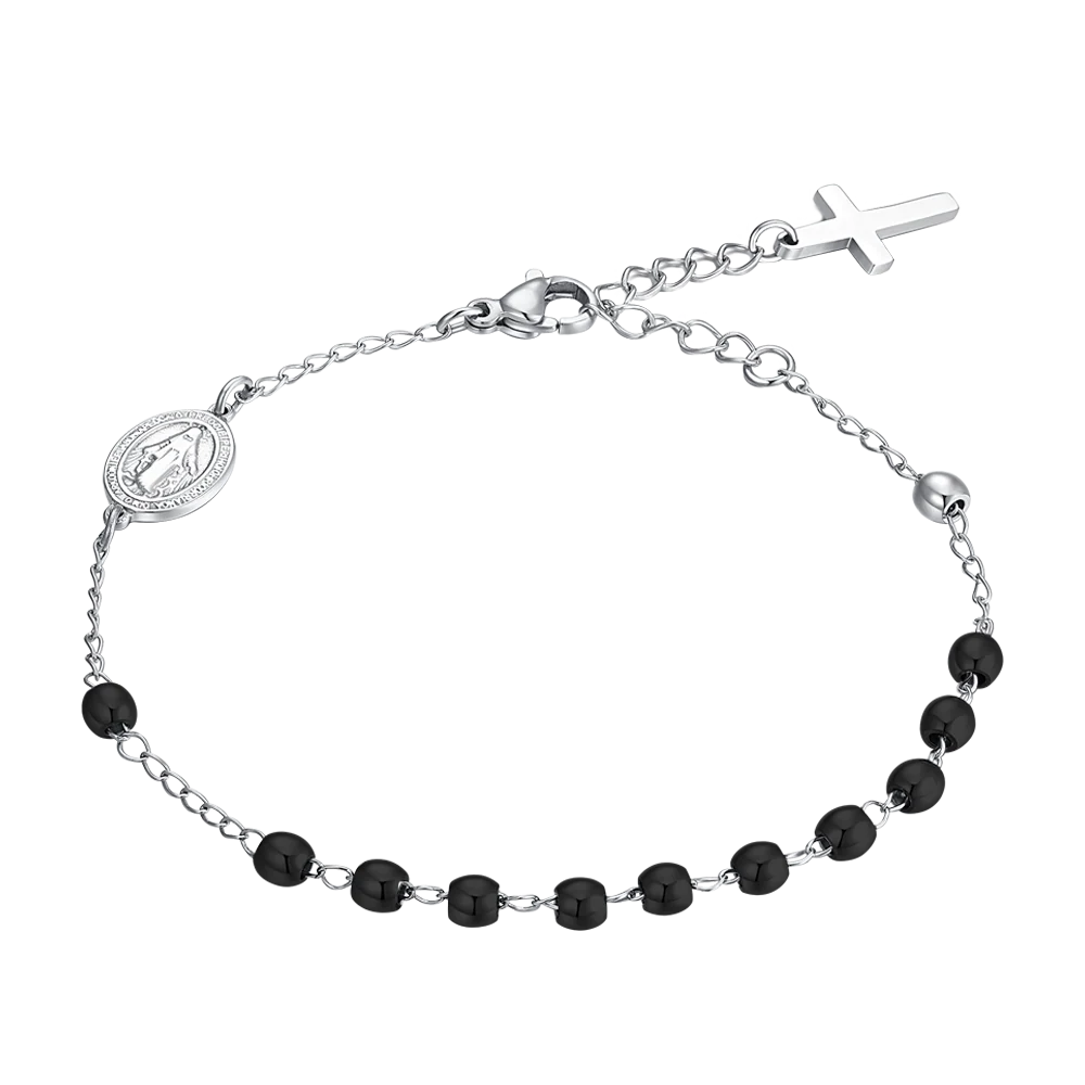 BRACCIALE UOMO ROSARIO IN ACCIAIO NERO