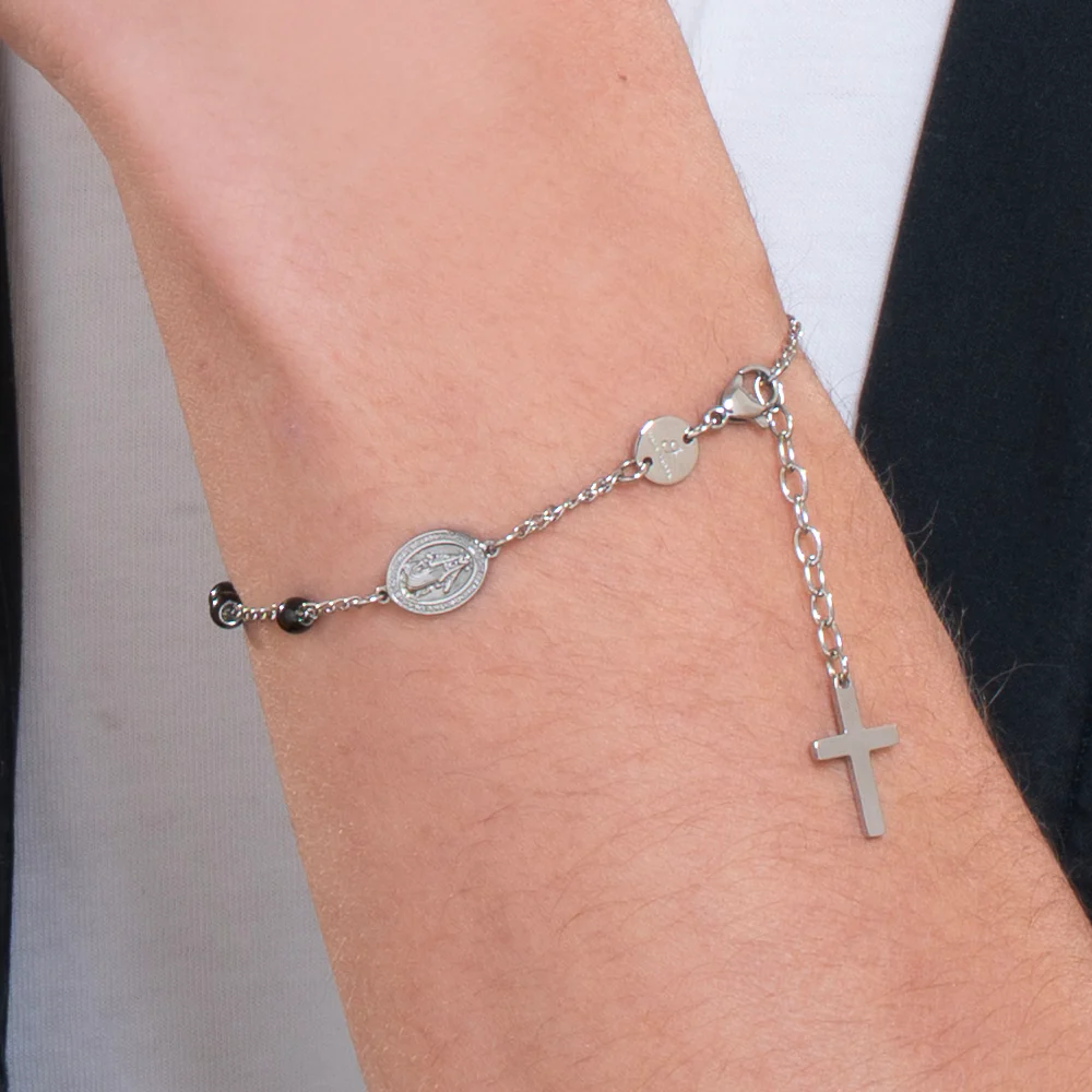 BRACCIALE UOMO ROSARIO IN ACCIAIO NERO - Image 2