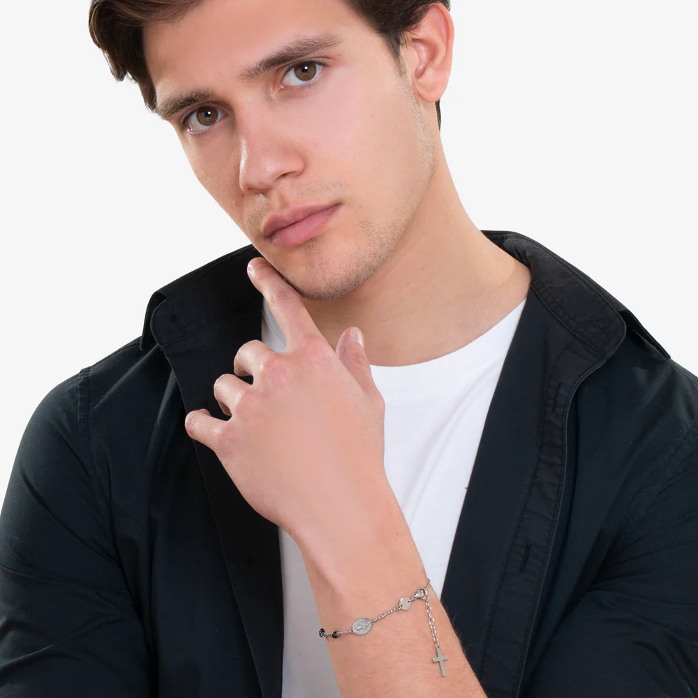 BRACCIALE UOMO ROSARIO IN ACCIAIO NERO - Image 3