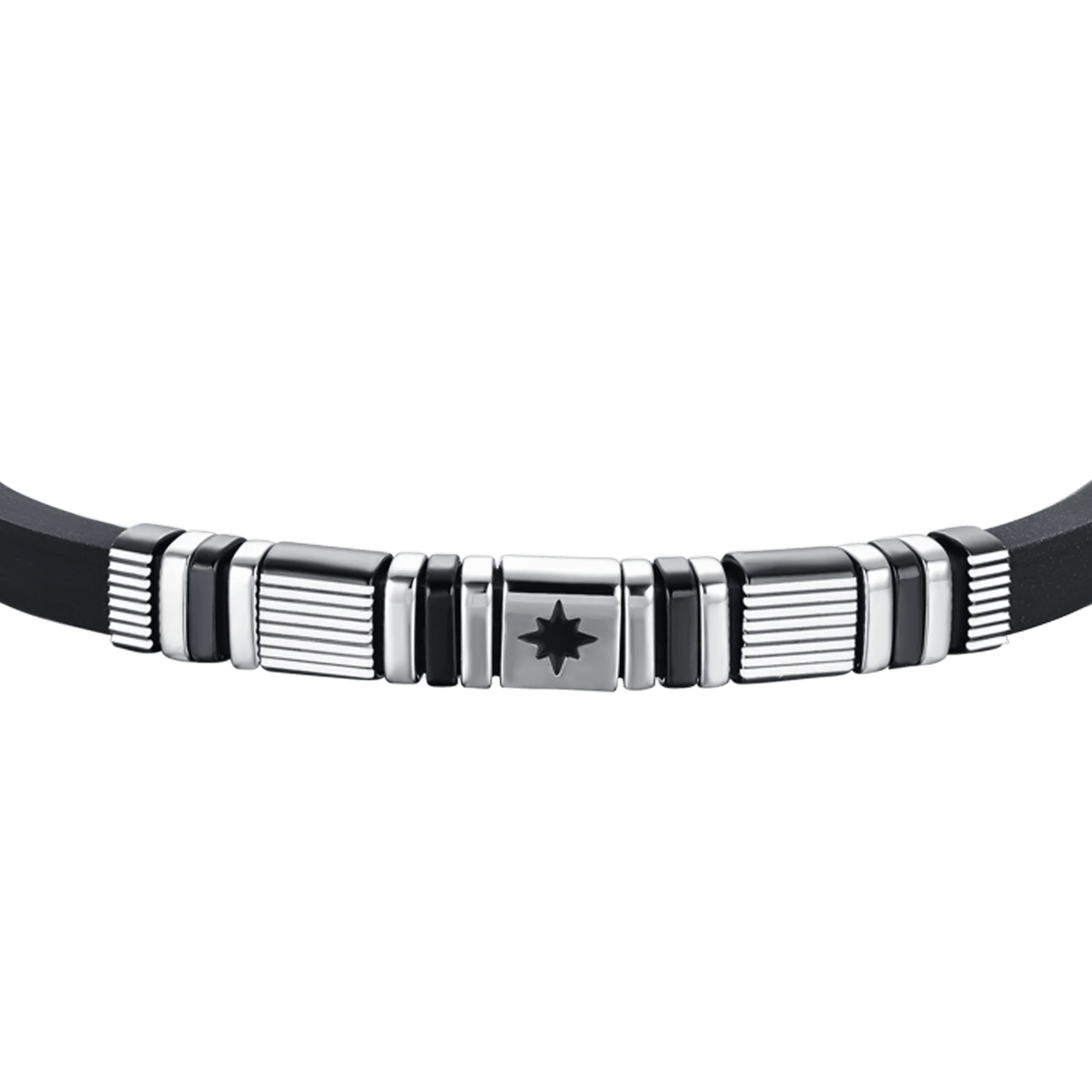 BRACCIALE UOMO SILICONE NERO CON ELEMENTI IN ACCIAIO ED IP NERO E ROSA DEI VENTI - Image 5
