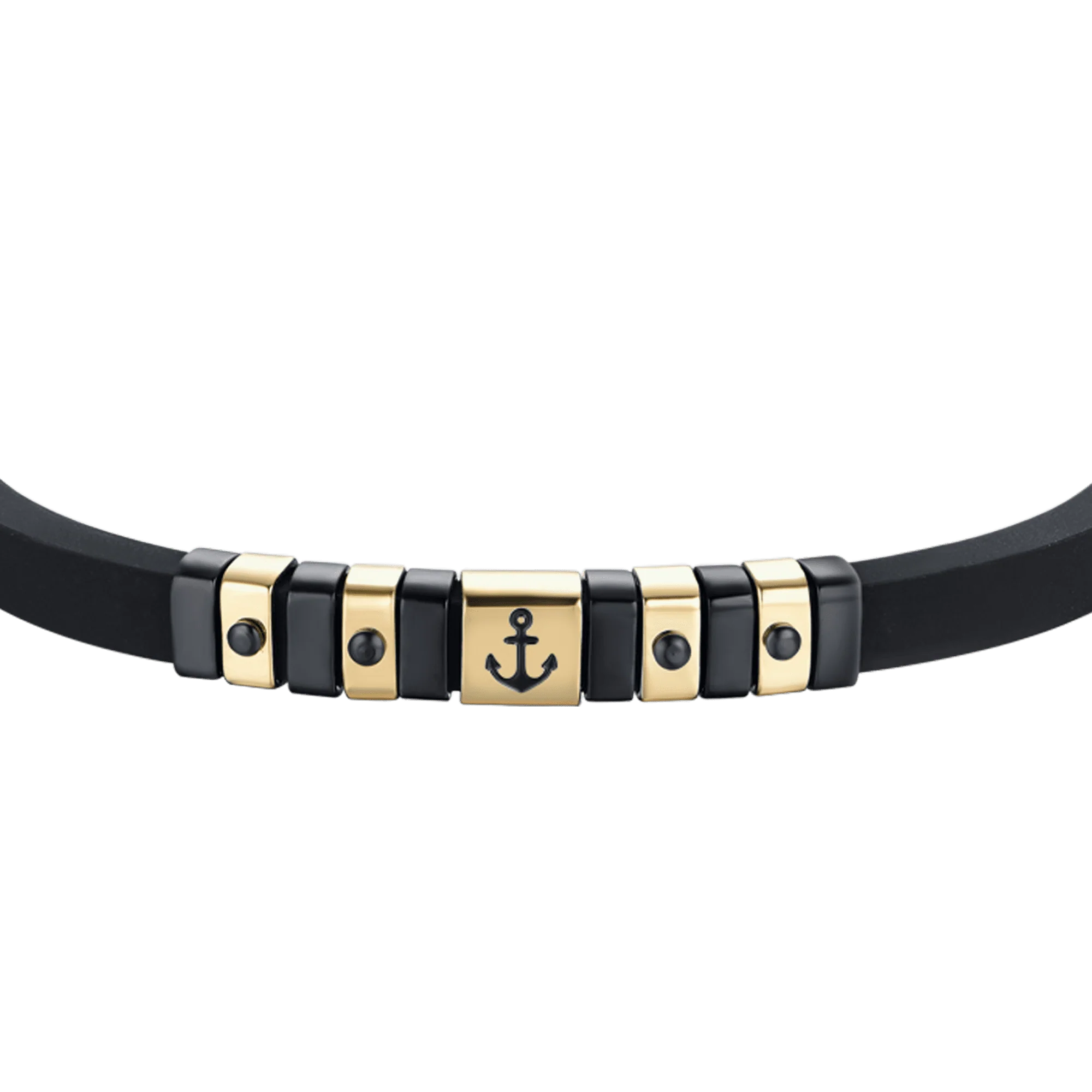 BRACCIALE UOMO SILICONE NERO CON ELEMENTI IN ACCIAIO IP GOLD E NERO CON ANCORA - Image 5