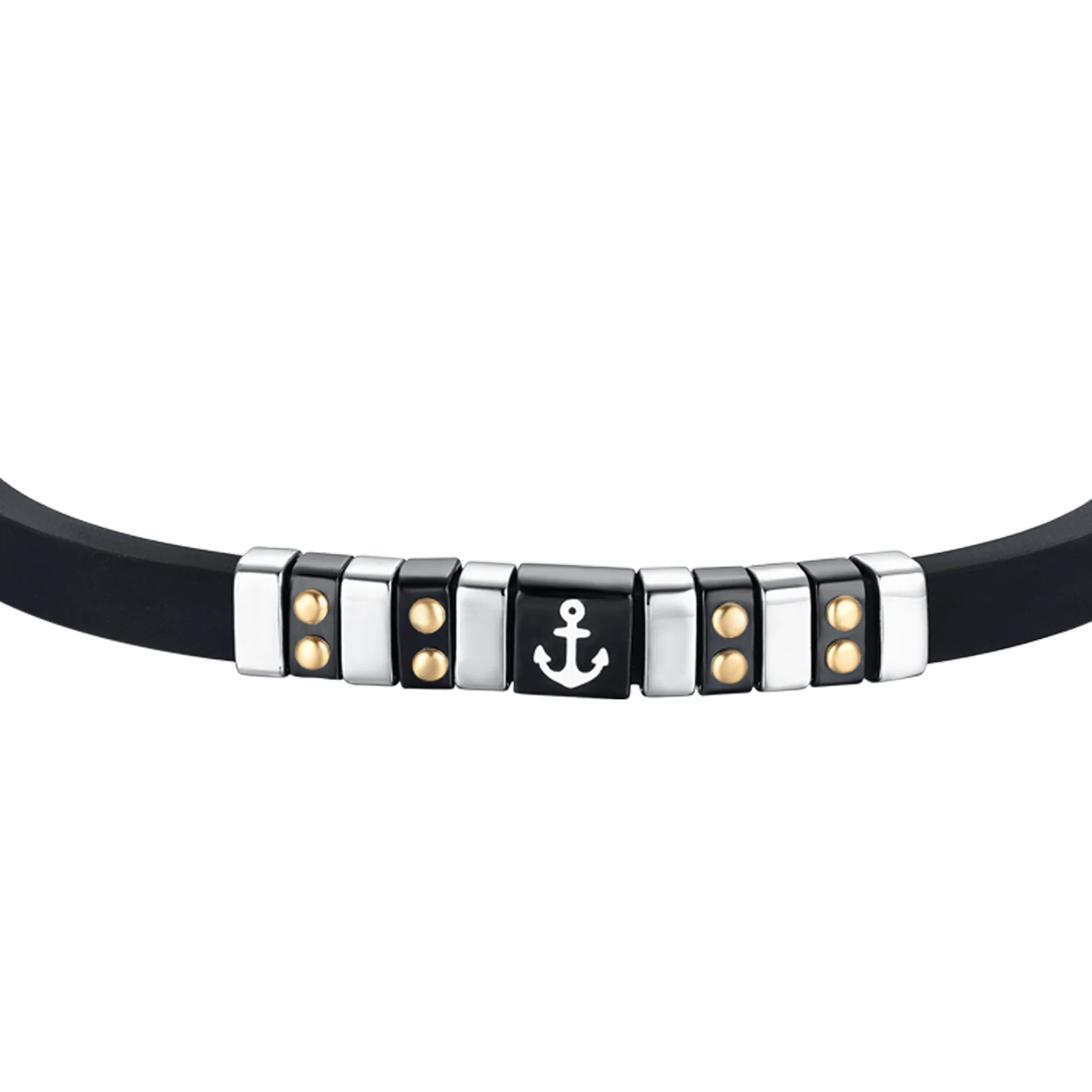 BRACCIALE UOMO SILICONE NERO CON ELEMENTI IN ACCIAIO, IP NERO E GOLD CON ANCORA - Image 5