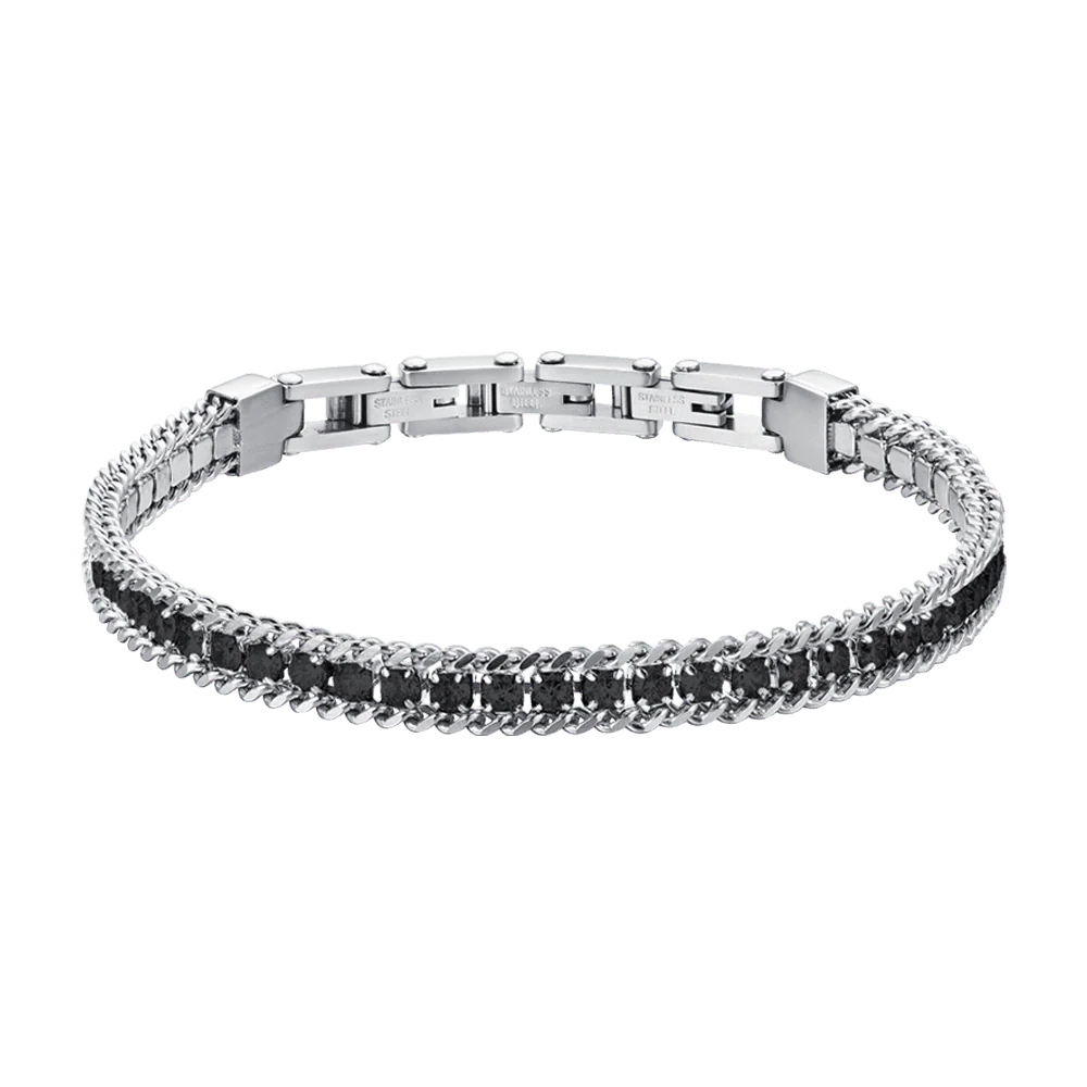 BRACCIALE UOMO TENNIS IN ACCIAIO CON CRISTALLI NERI