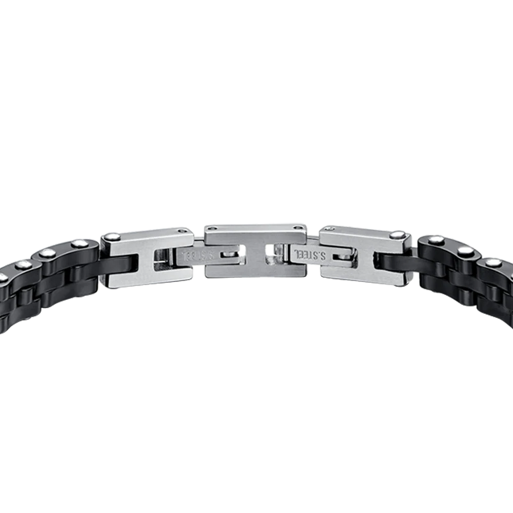 BRACCIALE UOMOIN ACCIAIO CON CERAMICA NERA E CRISTALLO NERO - Image 5