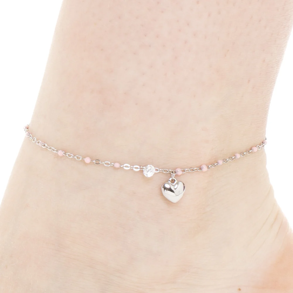 CAVIGLIERA DONNA IN ACCIAIO CON CUORE, CRISTALLO E PIETRE CON SMALTO ROSA - Image 2