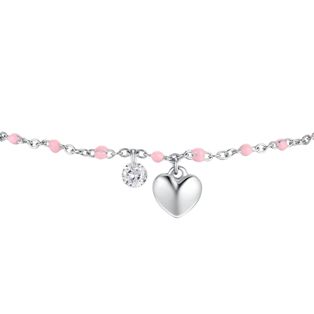 CAVIGLIERA DONNA IN ACCIAIO CON CUORE, CRISTALLO E PIETRE CON SMALTO ROSA - Image 4