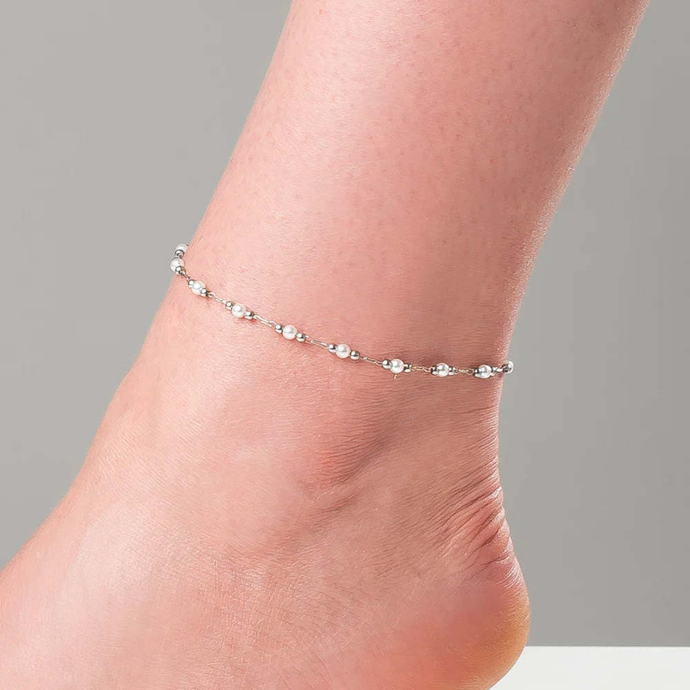 CAVIGLIERA DONNA IN ACCIAIO CON PERLE BIANCHE - Image 2