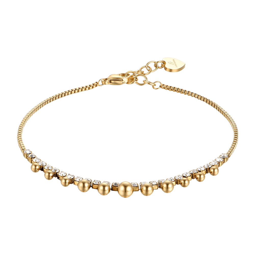 CAVIGLIERA DONNA IN ACCIAIO IP GOLD CON CRISTALLI BIANCHI E SFERE