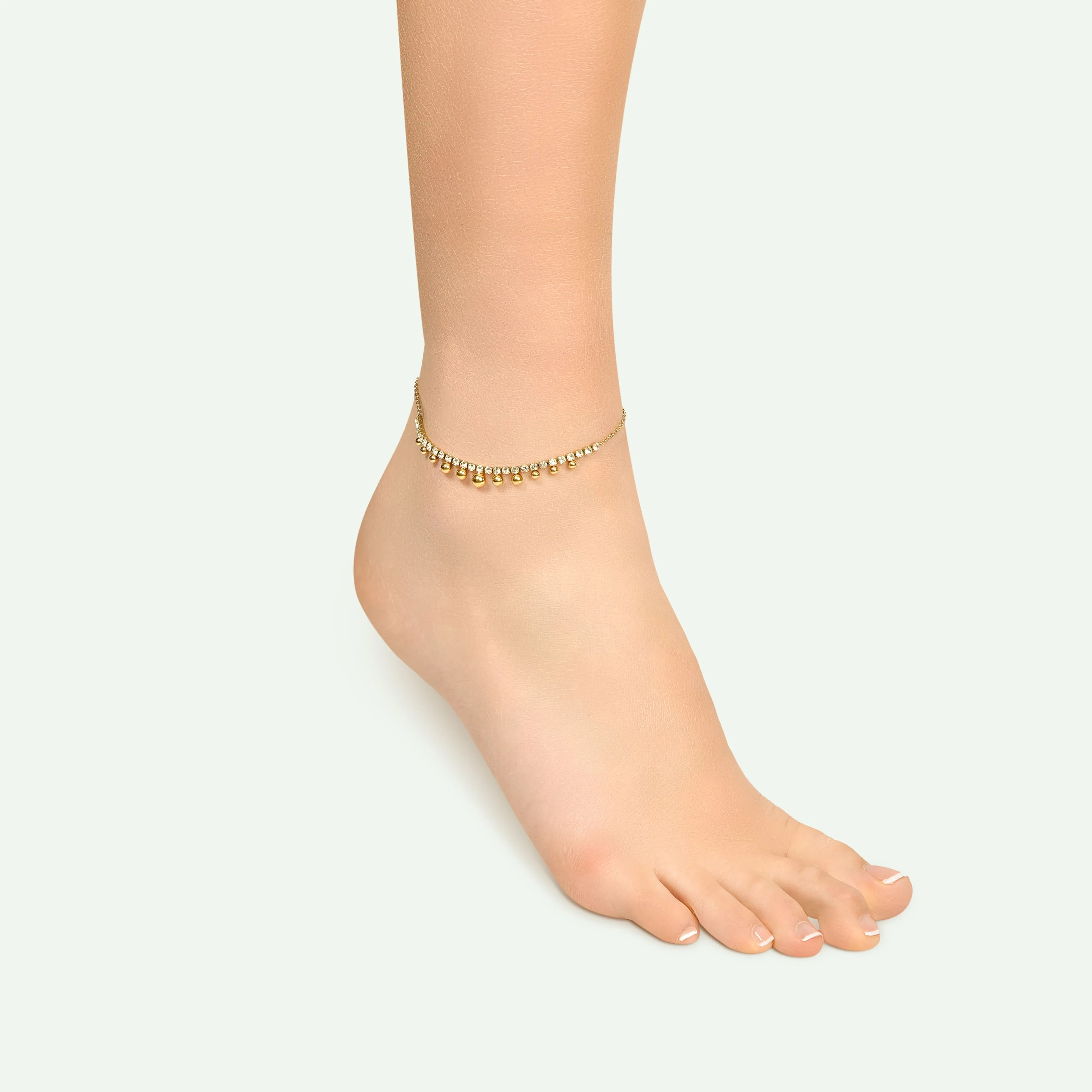 CAVIGLIERA DONNA IN ACCIAIO IP GOLD CON CRISTALLI BIANCHI E SFERE - Image 2