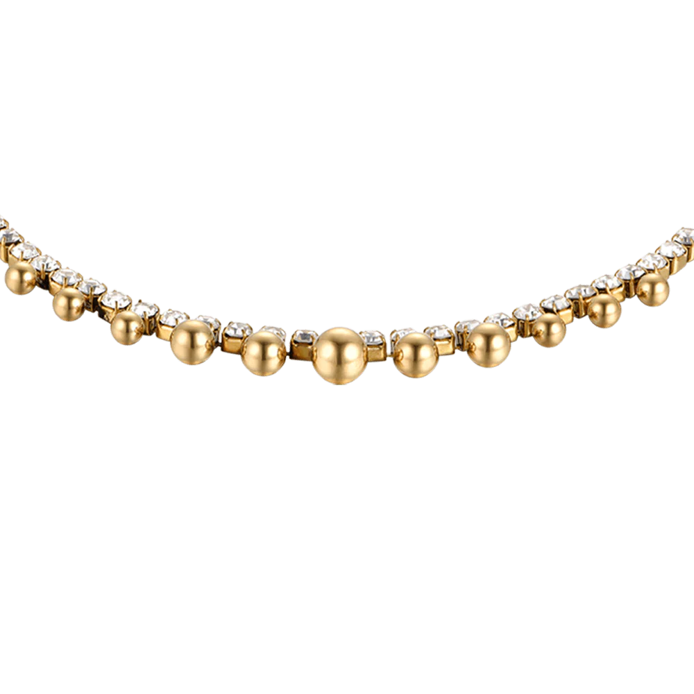 CAVIGLIERA DONNA IN ACCIAIO IP GOLD CON CRISTALLI BIANCHI E SFERE - Image 3