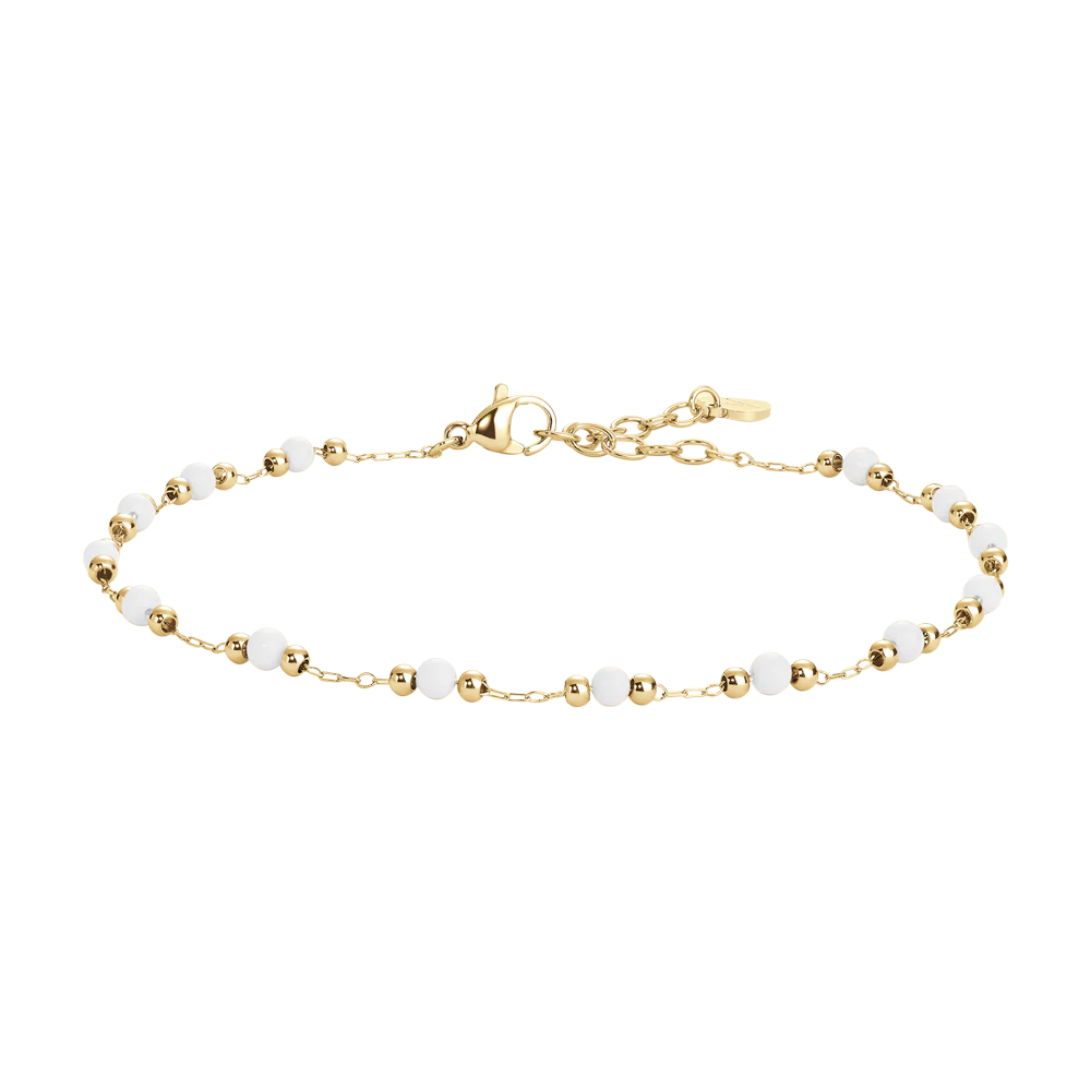 CAVIGLIERA DONNA IN ACCIAIO IP GOLD CON PERLE BIANCHE