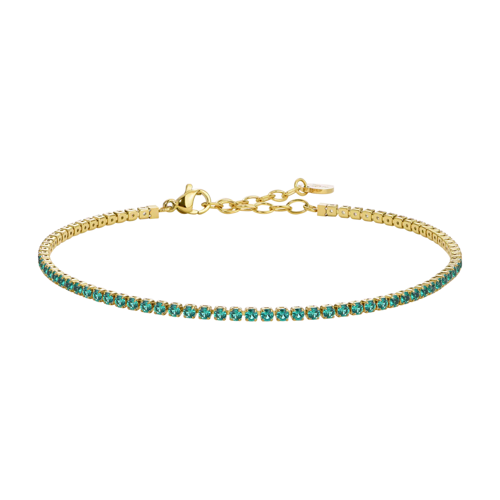 CAVIGLIERA DONNA IN ACCIAIO IP GOLD CON ZIRCONI VERDI