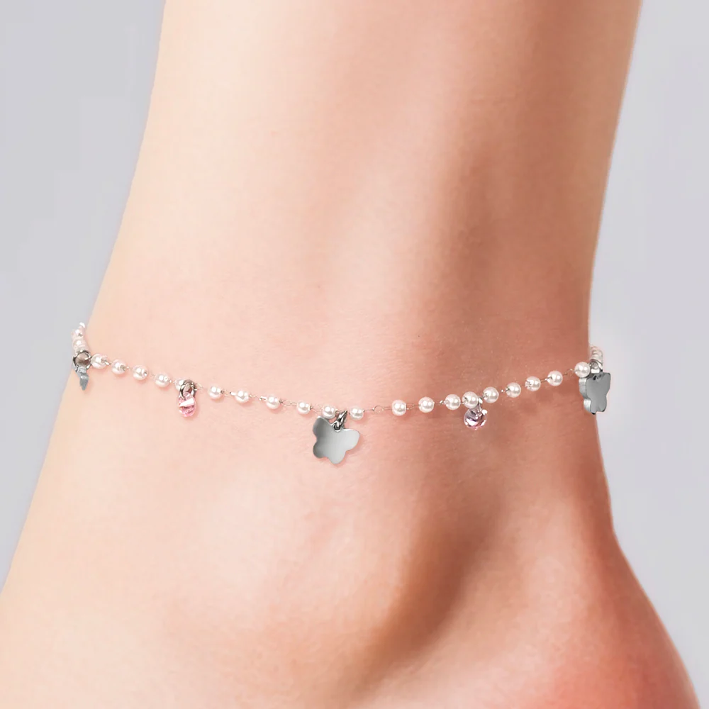 CAVIGLIERA DONNA IN ACCIAIO PERLE E FARFALLE - Image 2