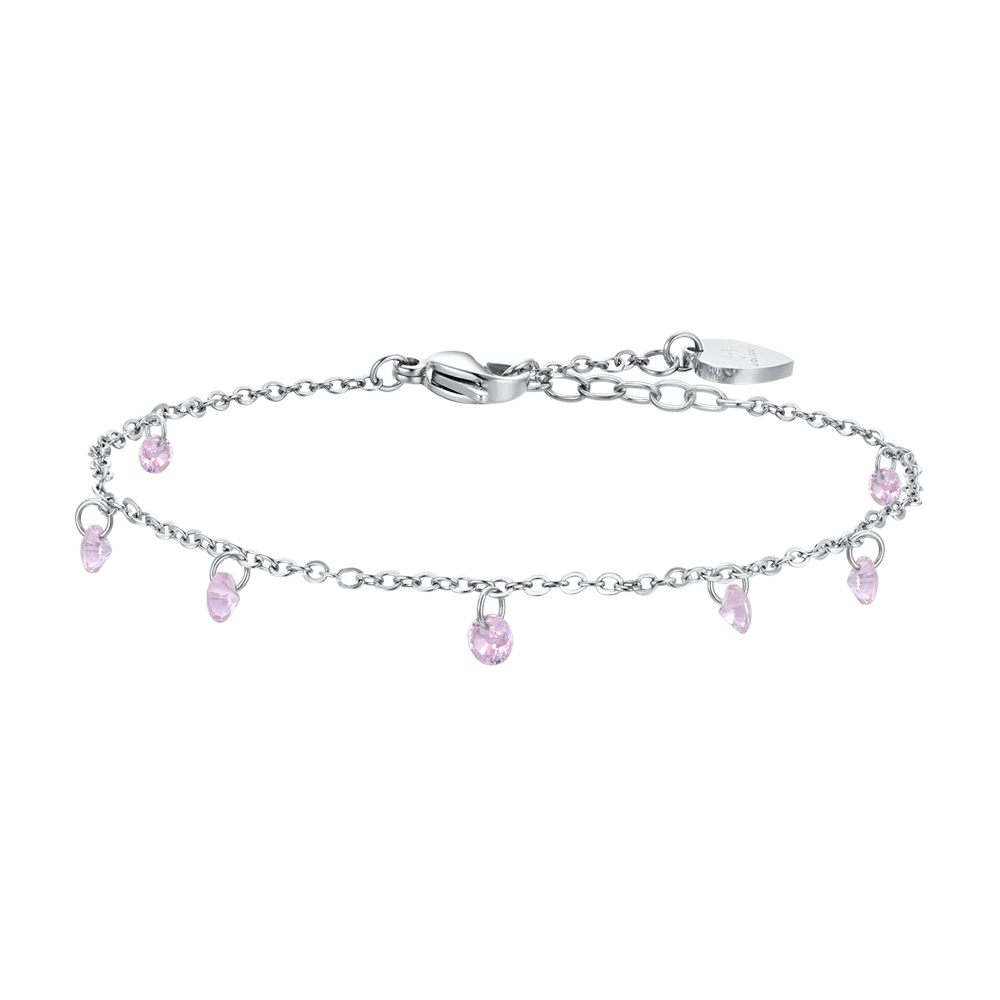 CAVIGLIERA DONNA IN ACCIAIO ZIRCONI ROSA