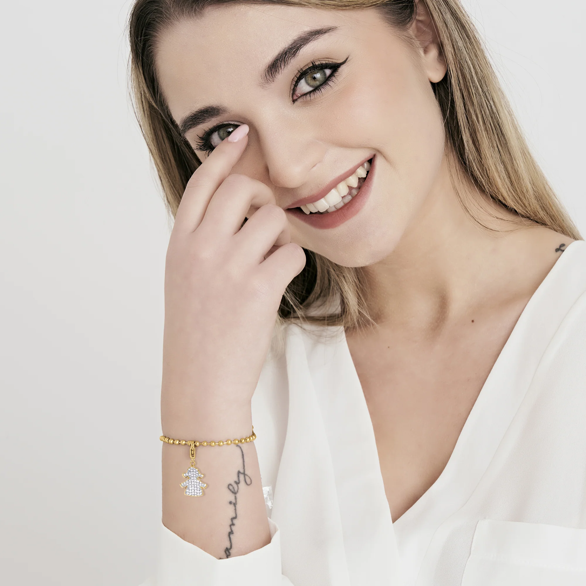 CHARM BIMBA IN ACCIAIO IP GOLD CON CRISTALI BIANCHI - Image 4