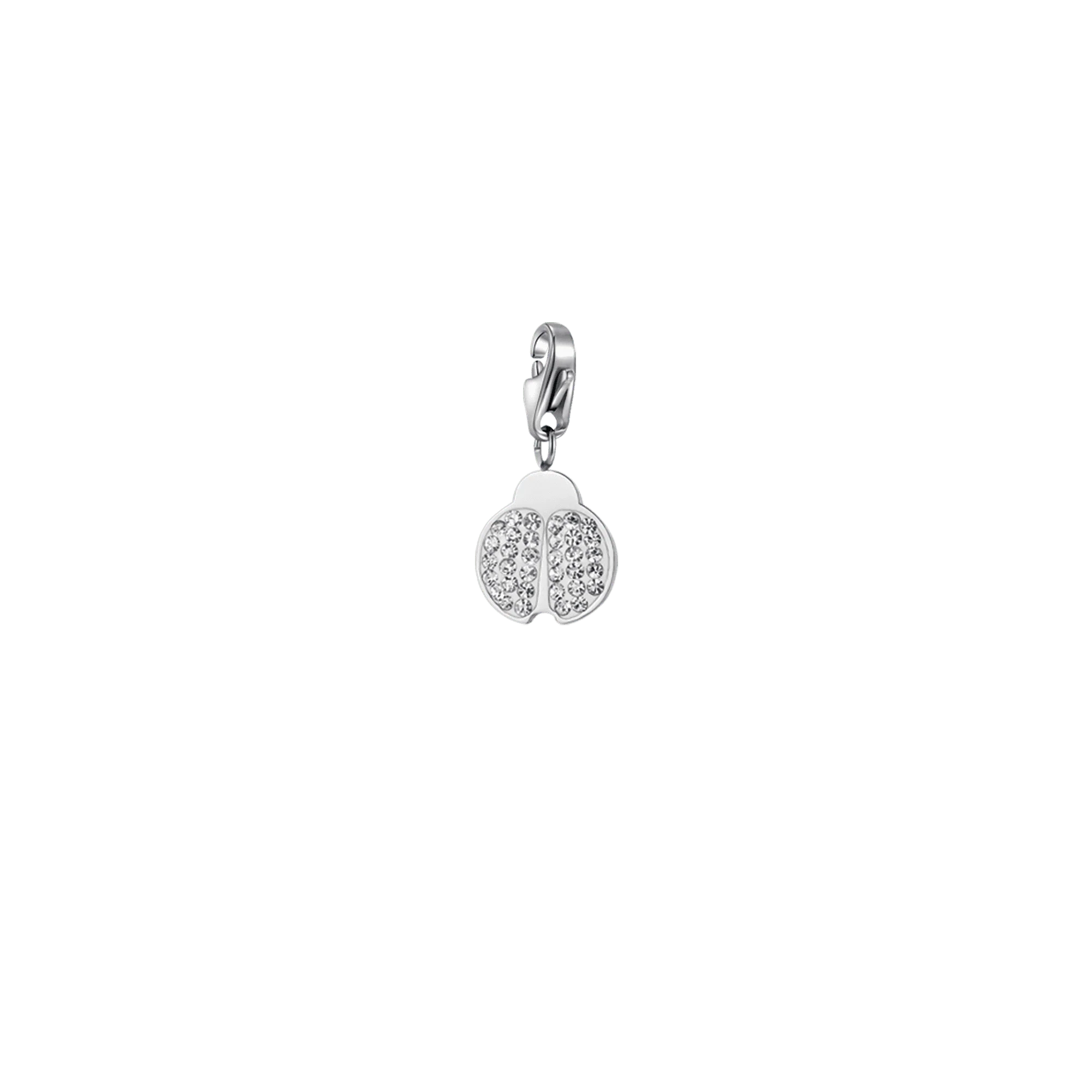 CHARM COCCINELLA IN ACCIAIO IP GOLD CON CRISTALLI BIANCHI CON MOSCHETTONE
