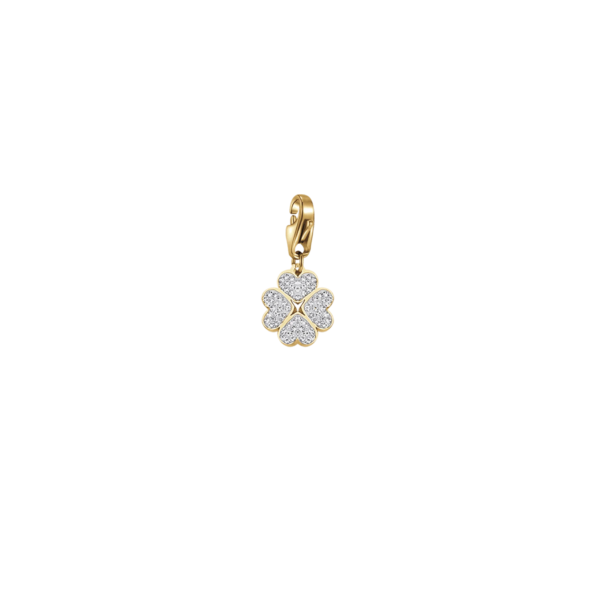 CHARM QUADRIFOGLIO IN ACCIAIO IP GOLD CON CRISTALLI BIANCHI CON MOSCHETTONE - Image 3