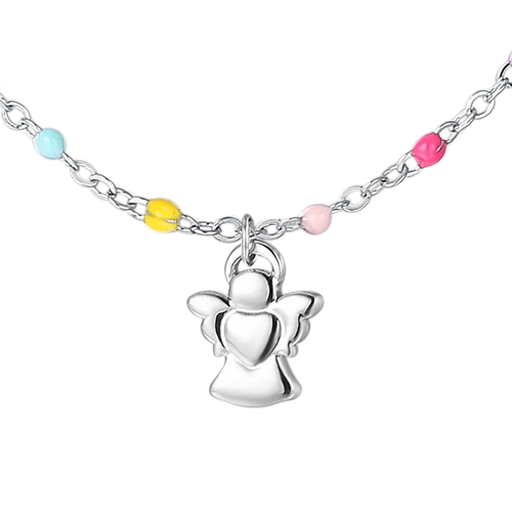 COLLANA BAMBINA IN ACCIAIO CON ANGELO ED ELEMENTI MULTICOLOR - Image 2