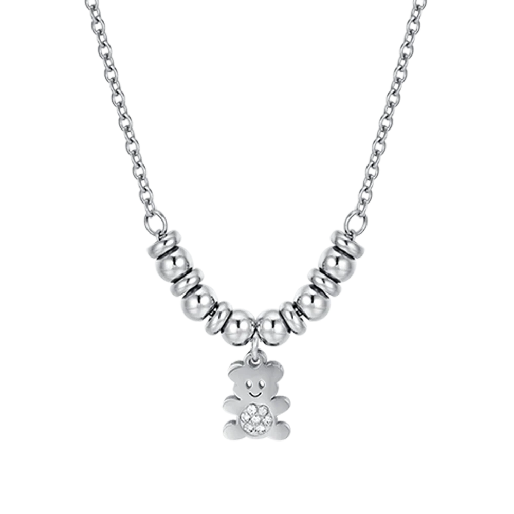 COLLANA BAMBINA IN ACCIAIO CON ORSETTO CON CRISTALLI BIANCHI - Image 4