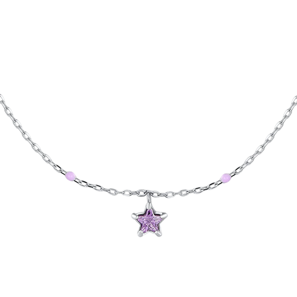 COLLANA BAMBINA IN ACCIAIO CON STELLA ZIRCONE VIOLA E PIETRE VIOLA - Image 2
