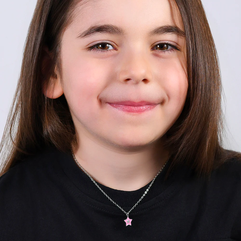 COLLANA BAMBINA IN ACCIAIO SMALTO ROSA - Image 3